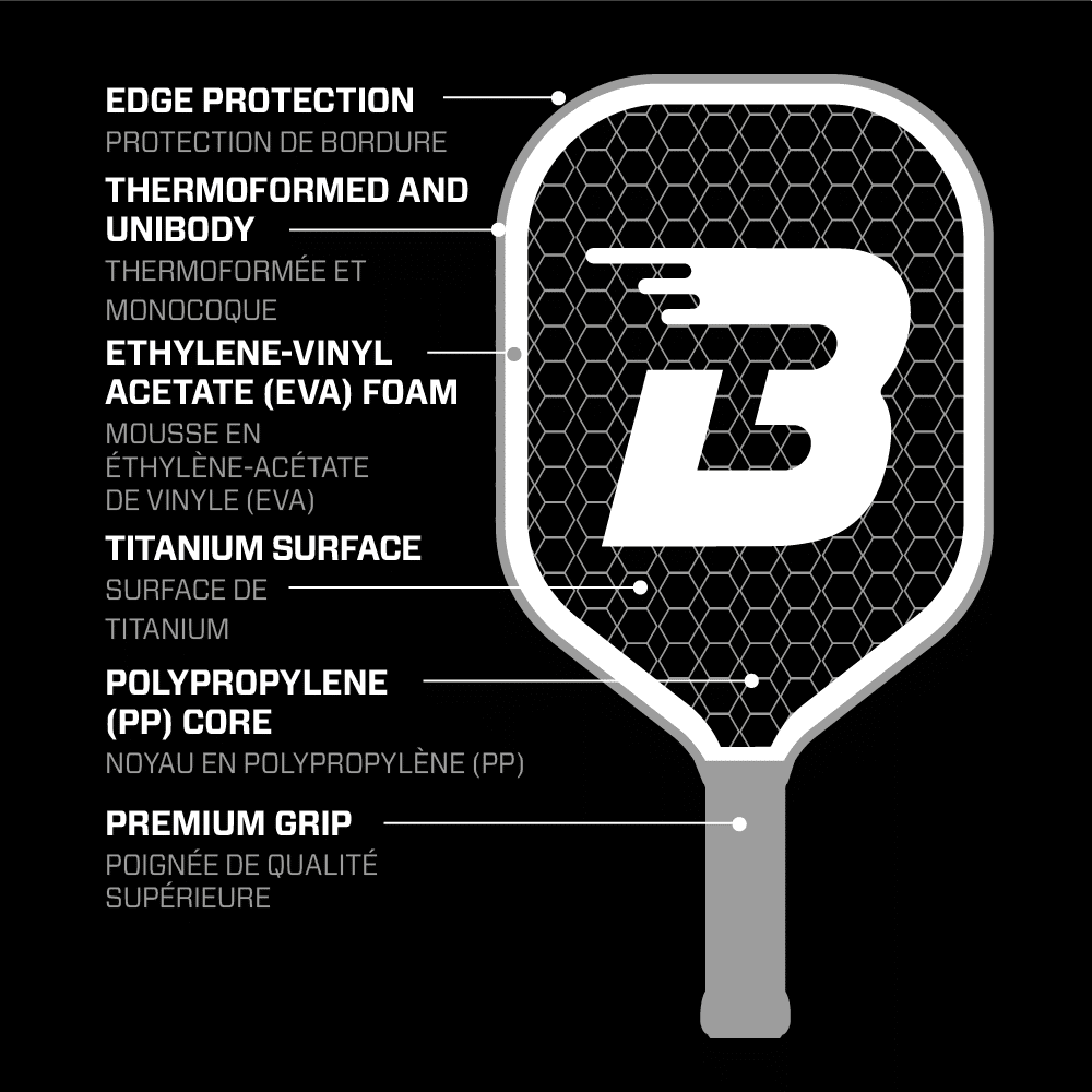 Image of a BOOMA Titanium Series pickleball paddle.